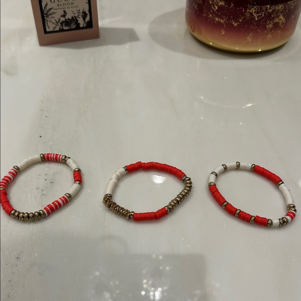 Free People Orange White, and Gold Beaded Bracelet Trio Never Worn 🧡